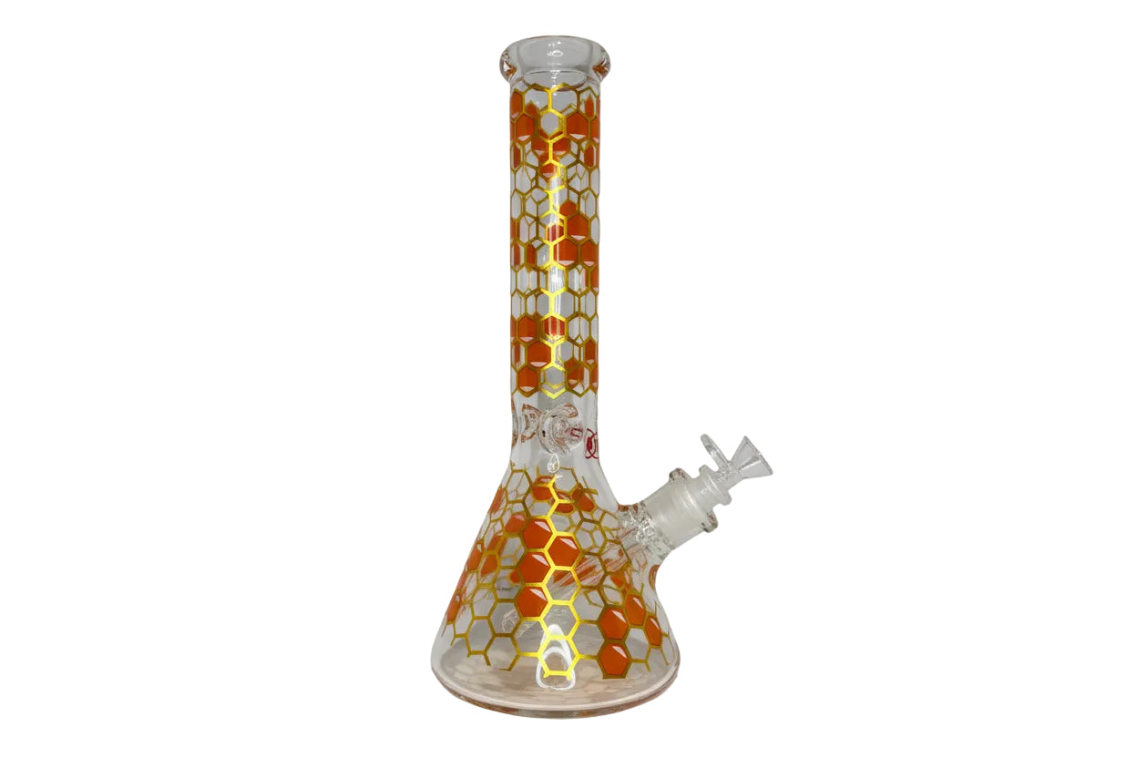 Wheel 14" 7mm Honeycomb Beaker Bong - Orange - The Wee Smoke Shop