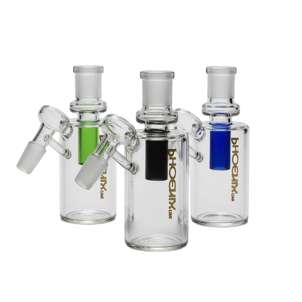 Three glass ash catcher with brand names on a white background