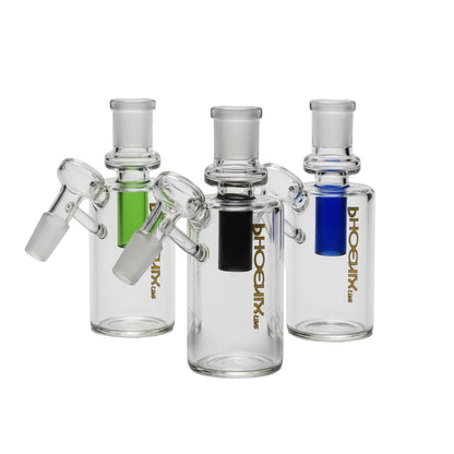 Three glass ash catcher with brand names on a white background