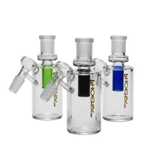 Three glass ash catcher with brand names on a white background
