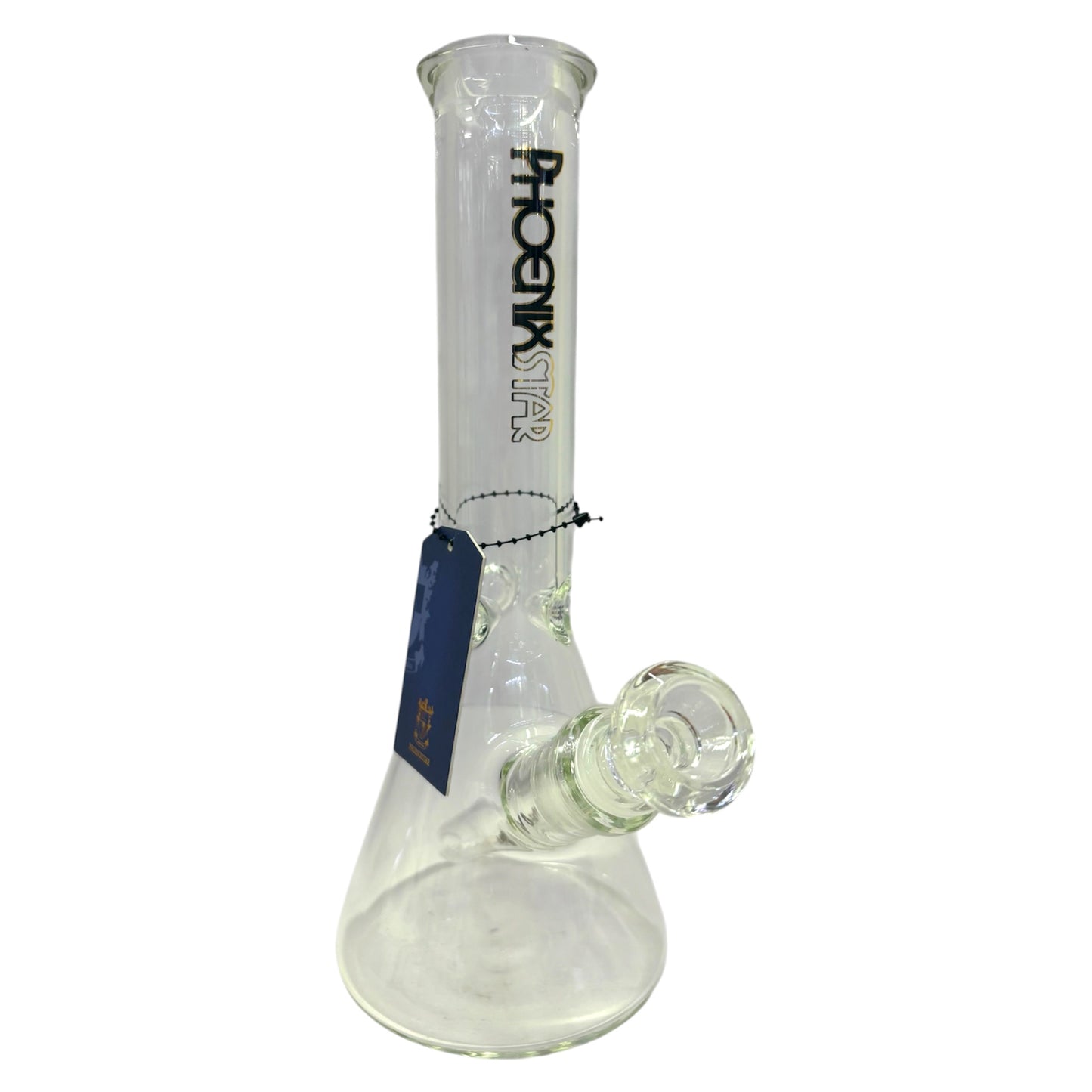 Phoenix Star clear glass beaker bong with black logo, water bong with angled downstem and removable bowl, glass smoking accessory - The Wee Smoke Shop