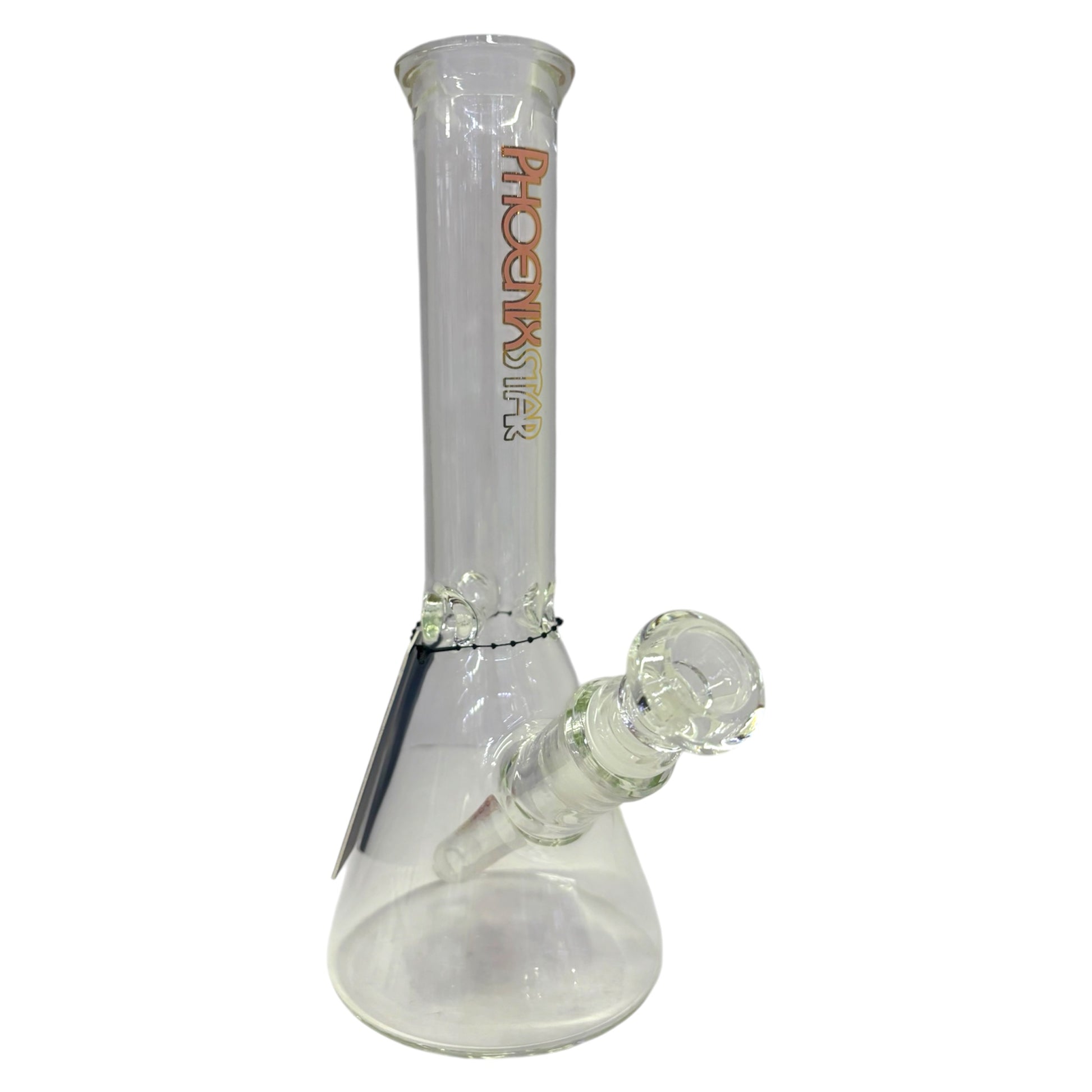 Phoenix Star clear glass beaker bong with pink logo, water bong with angled downstem and removable bowl, smoking accessory - The Wee Smoke Shop