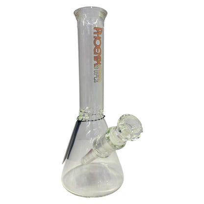 Phoenix Star clear glass beaker bong with pink logo, water bong with angled downstem and removable bowl, smoking accessory - The Wee Smoke Shop