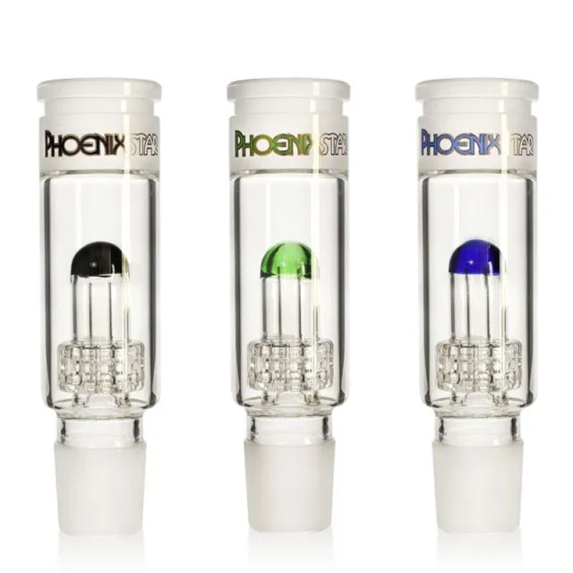 Three glass smoking build a bong pc with colored tops on a white background