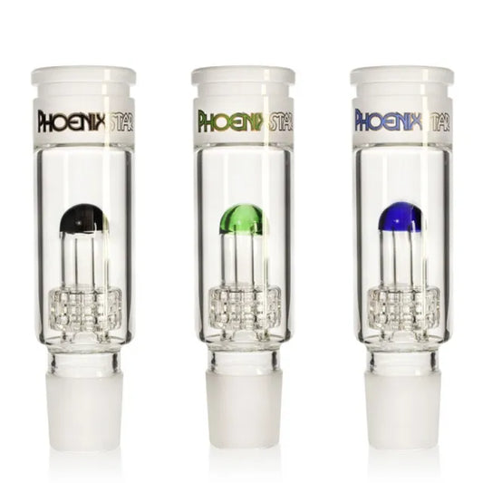 Three glass smoking build a bong pc with colored tops on a white background