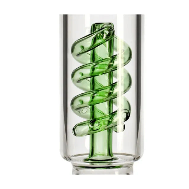 Glass build a bong pc with green spiral perc on a white background