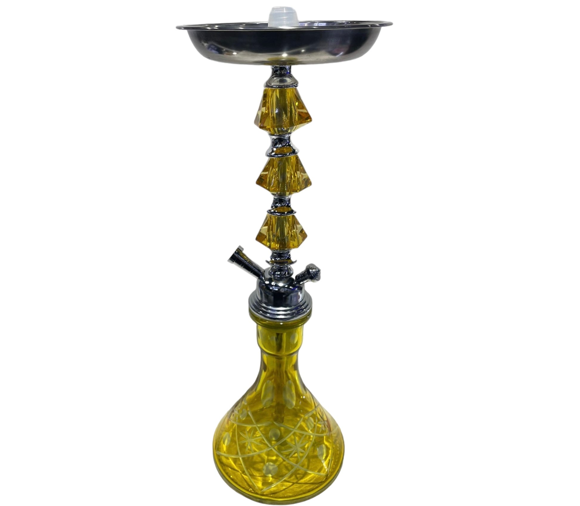 Yellow-Etched 16" 1 Hose Flower Hookah-The Wee Smoke Shop