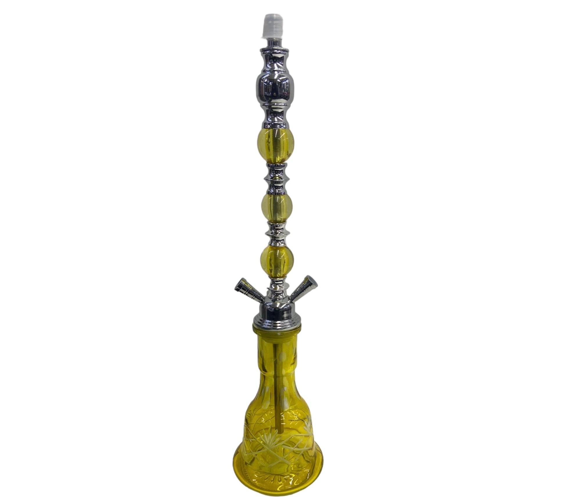 Yellow-Etched Flower 18" 2 Hose Hookah-The Wee Smoke Shop