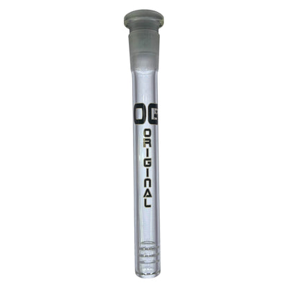 One OG Clear Downstem with a black label on a white background. - The Wee Smoke Shop