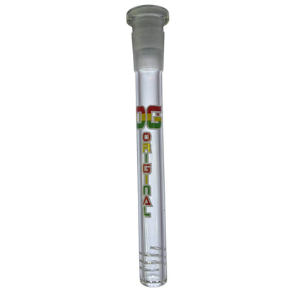 One OG Clear Downstem with a rasta label on a white background. - The Wee Smoke Shop