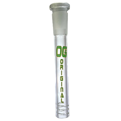 One OG Clear Downstem with green 'OG' logo, against a white background. - The Wee Smoke Shop