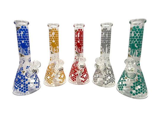 OG 10" Glass Honey Bee Beaker Bong - The Wee Smoke Shop