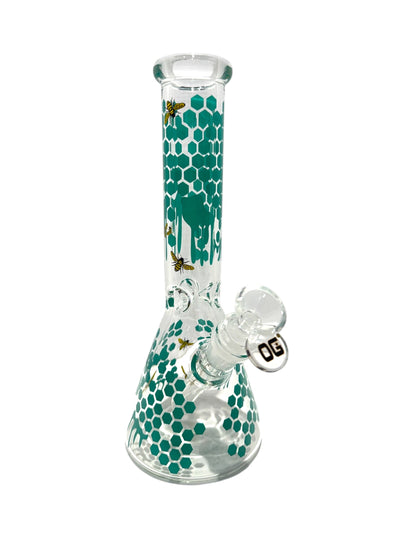 OG 10" Glass Honey Bee Beaker Bong - Green - The Wee Smoke Shop