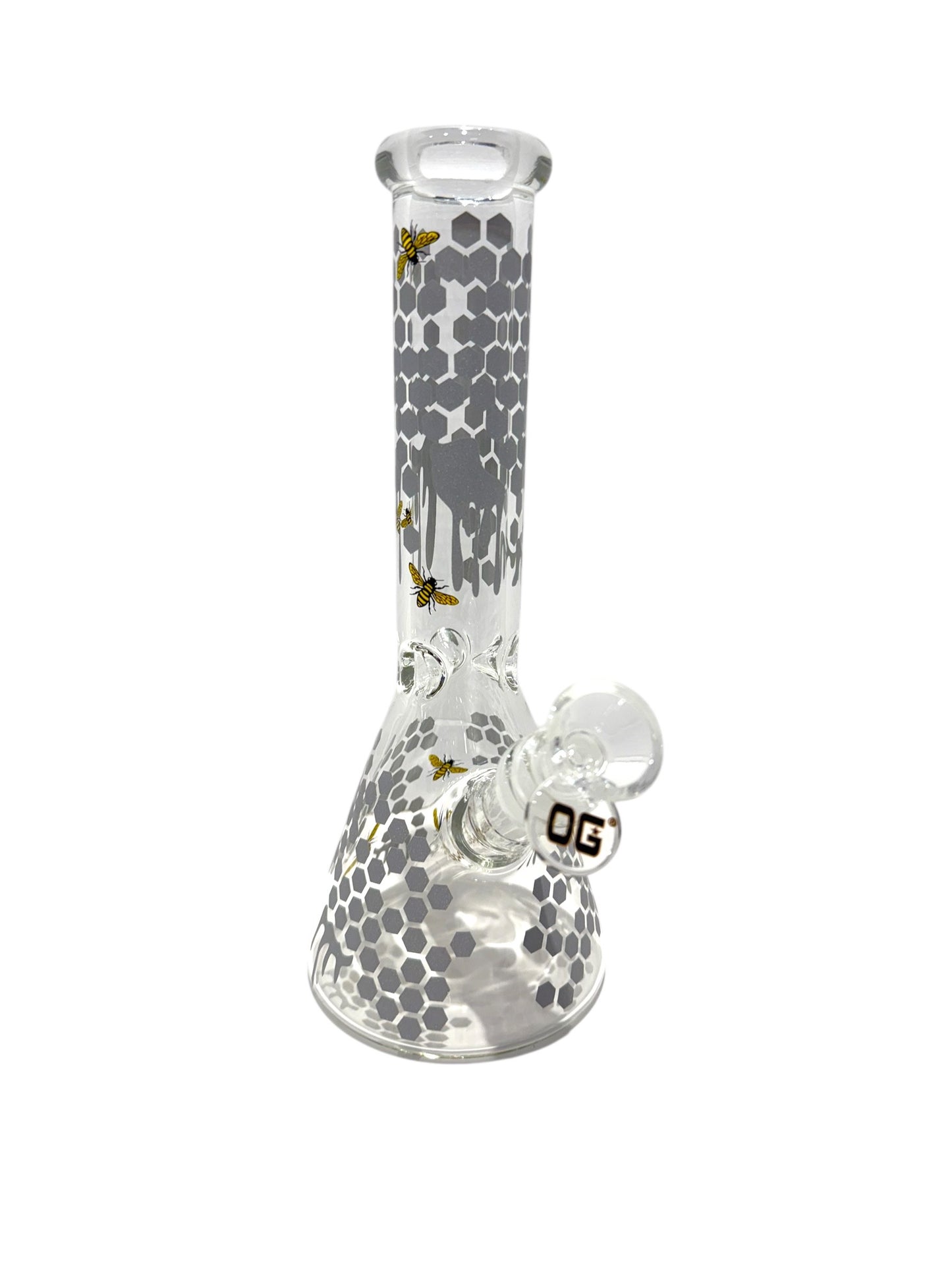 OG 10" Glass Honey Bee Beaker Bong - Grey- The Wee Smoke Shop