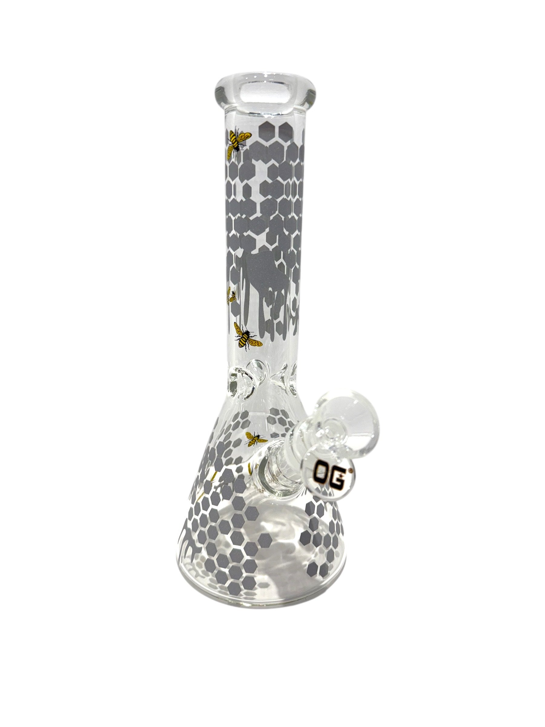 OG 10" Glass Honey Bee Beaker Bong - Grey- The Wee Smoke Shop