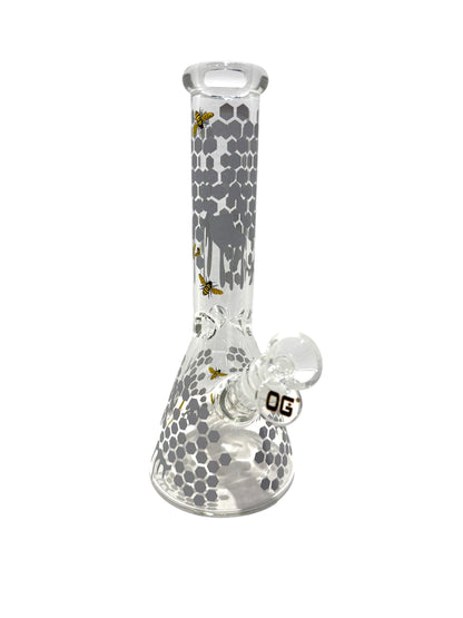 OG 10" Glass Honey Bee Beaker Bong - Grey- The Wee Smoke Shop