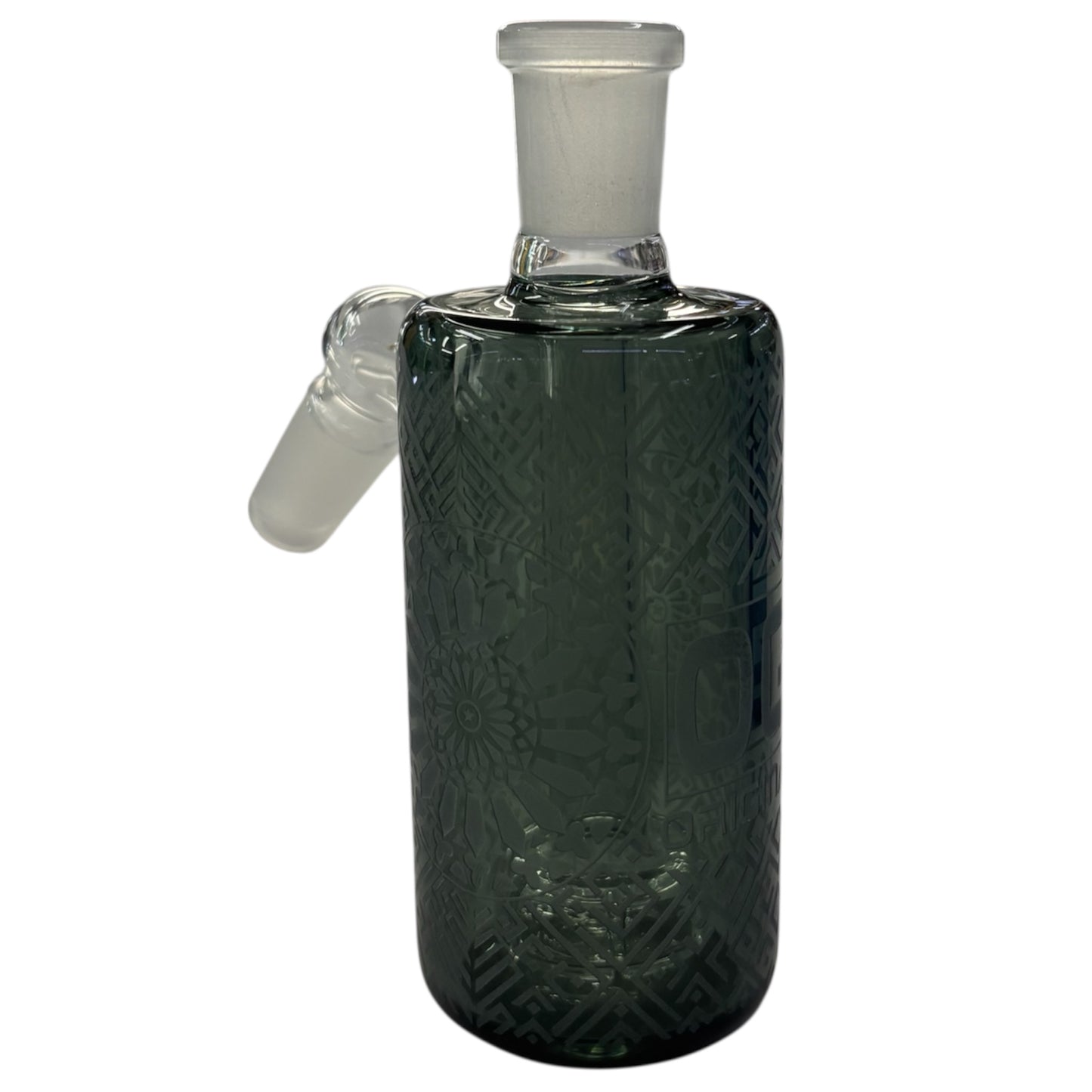 Black OG Original glass ash catcher with embossed pattern, frosted joint, and angled 45-degree connector for bong filtration.