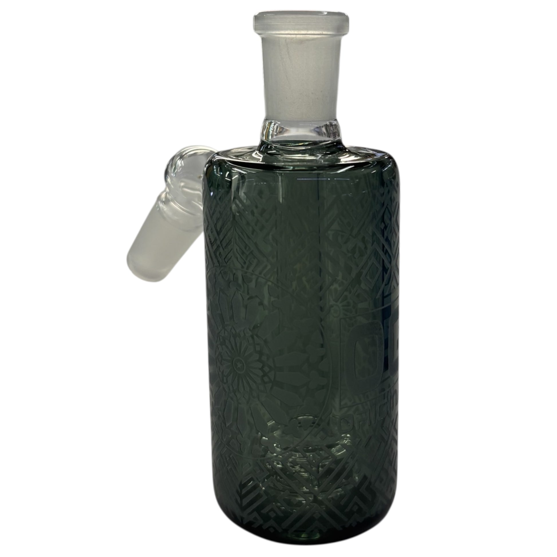 Black OG Original glass ash catcher with embossed pattern, frosted joint, and angled 45-degree connector for bong filtration.