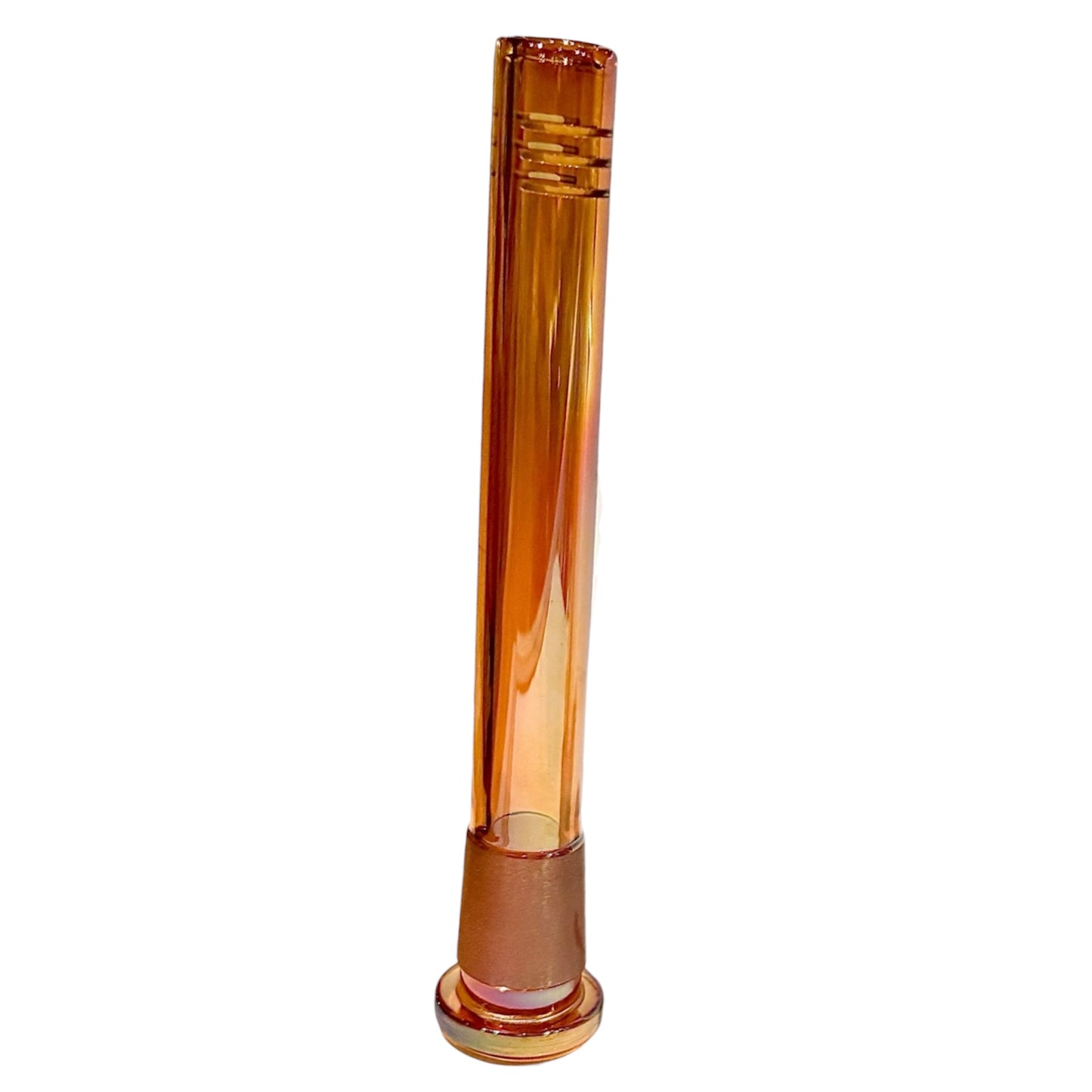 Amber electroplated glass bong downstem with colour-shifting finish and 14mm frosted joint.-The Wee Smoke Shop