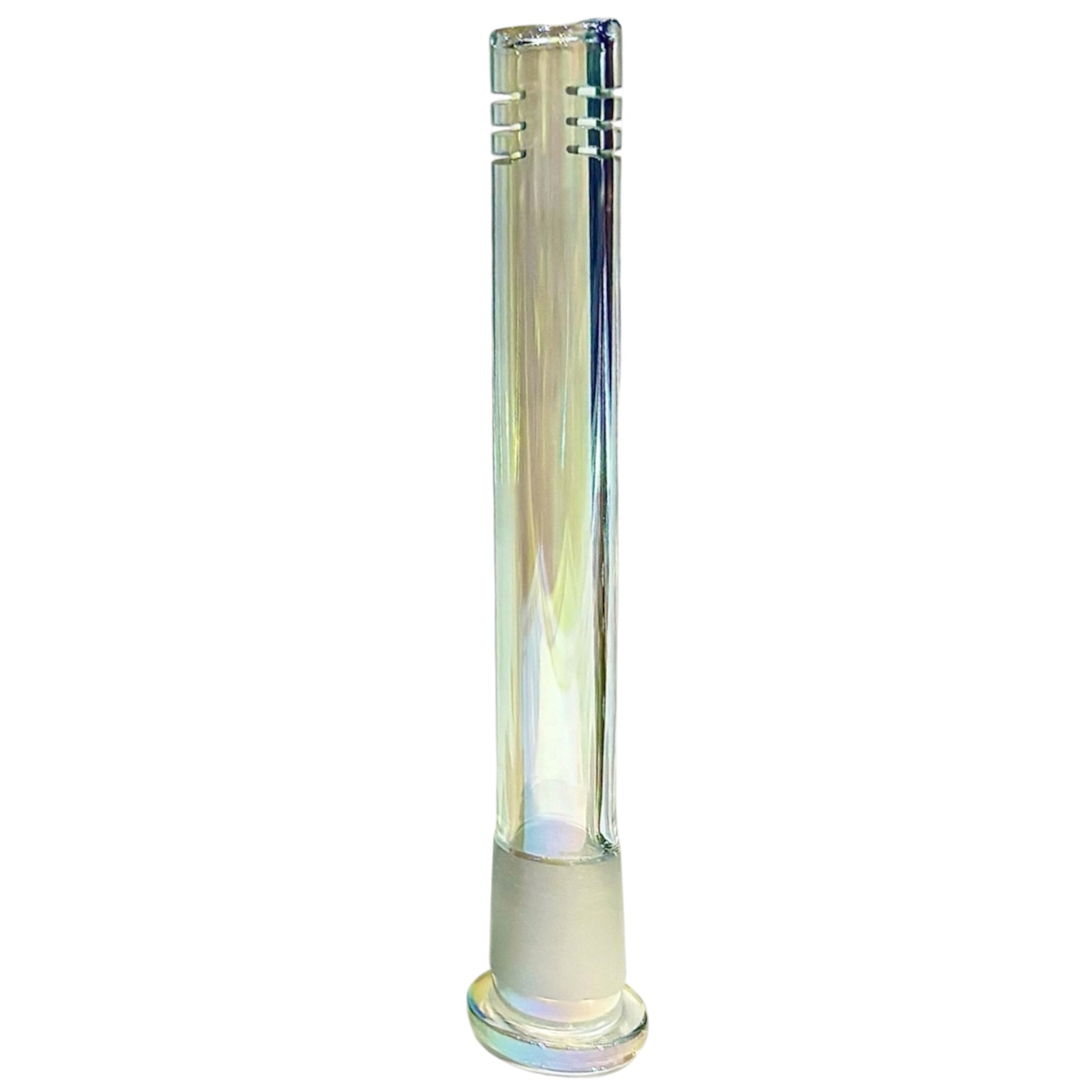 Iridescent electroplated glass bong downstem with rainbow colour shift and 14mm frosted joint.-The Wee Smoke Shop