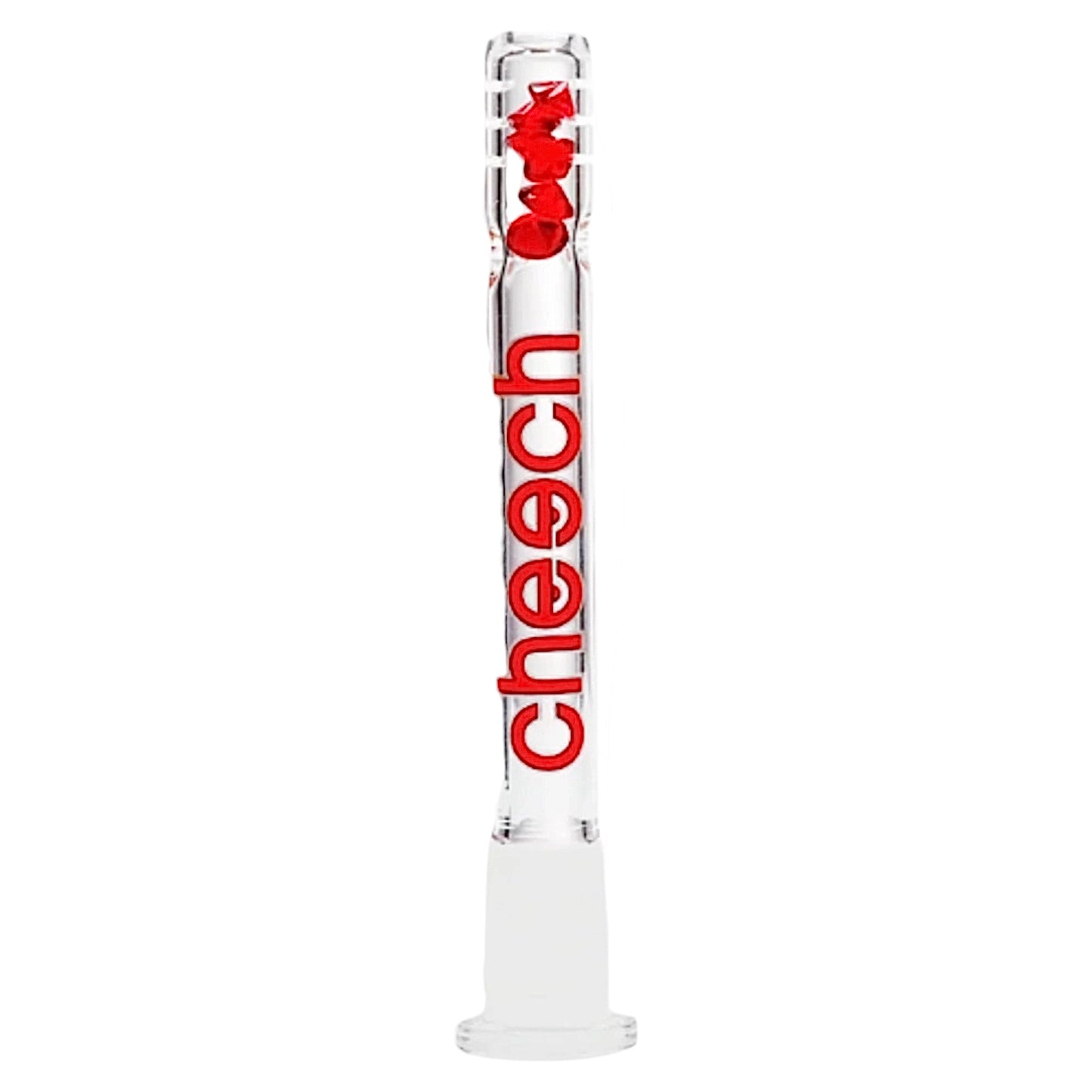 Cheech 14mm glass bong downstem with red diamond-shaped glass beads and clear glass body. - The Wee Smoke Shop