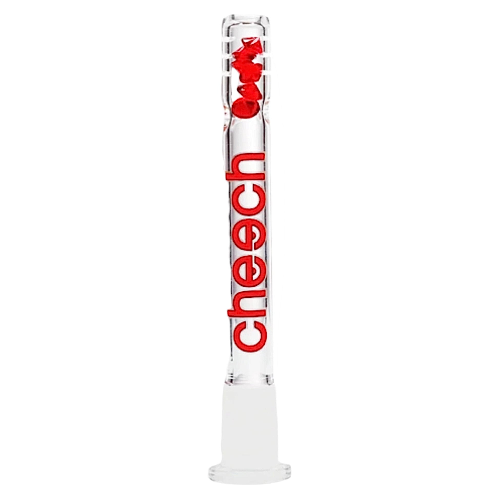 Cheech 14mm glass bong downstem with red diamond-shaped glass beads and clear glass body. - The Wee Smoke Shop