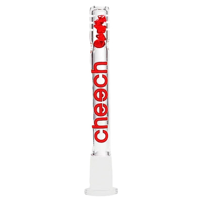 Cheech 14mm glass bong downstem with red diamond-shaped glass beads and clear glass body. - The Wee Smoke Shop