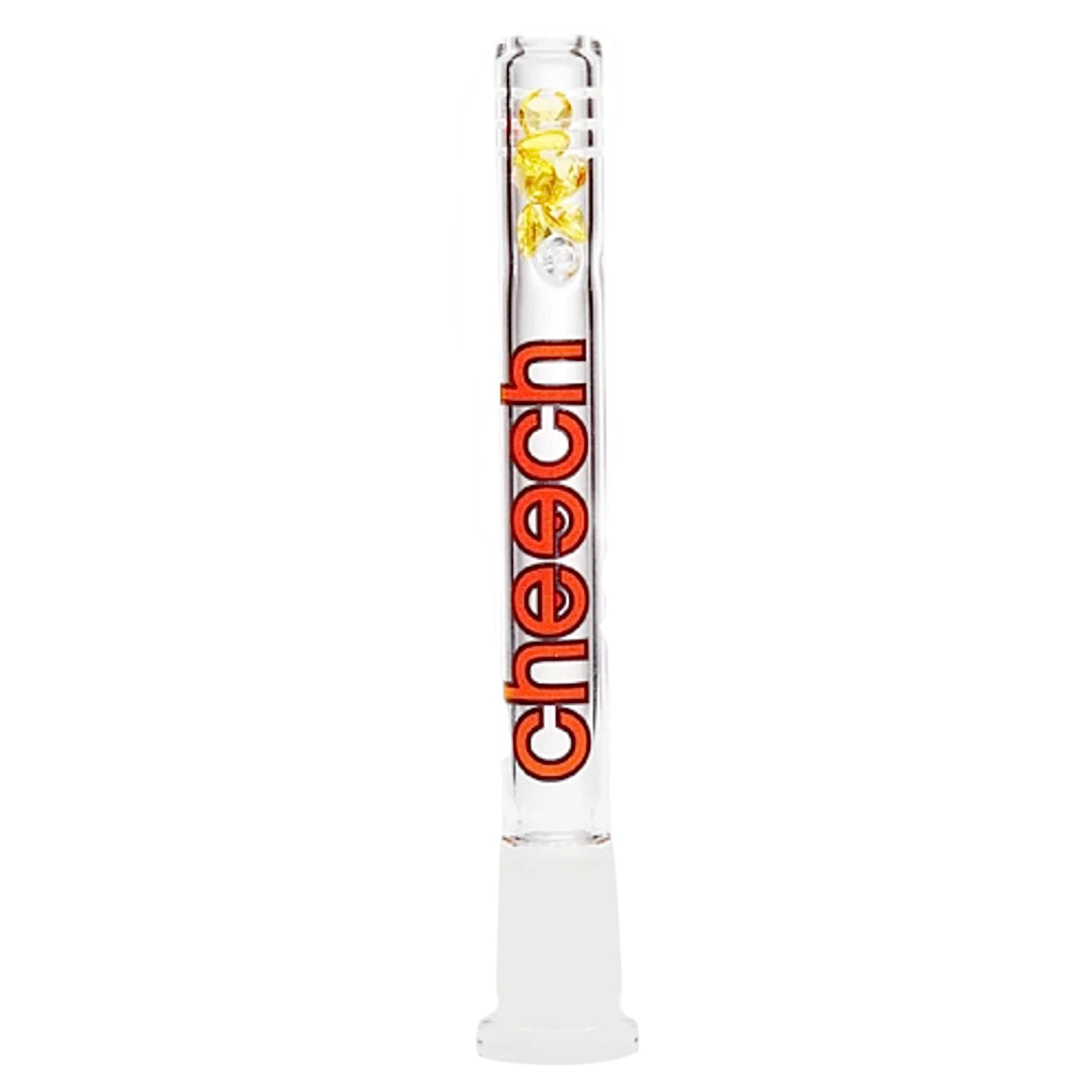 Cheech 14mm glass bong downstem with gold diamond-shaped glass beads and clear glass body. - The Wee Smoke Shop