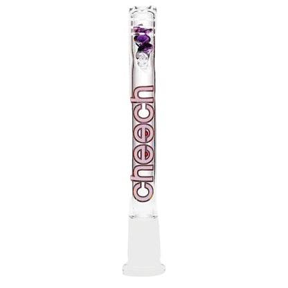 Cheech 14mm glass bong downstem with purple diamond-shaped glass beads and clear glass body. - The Wee Smoke Shop