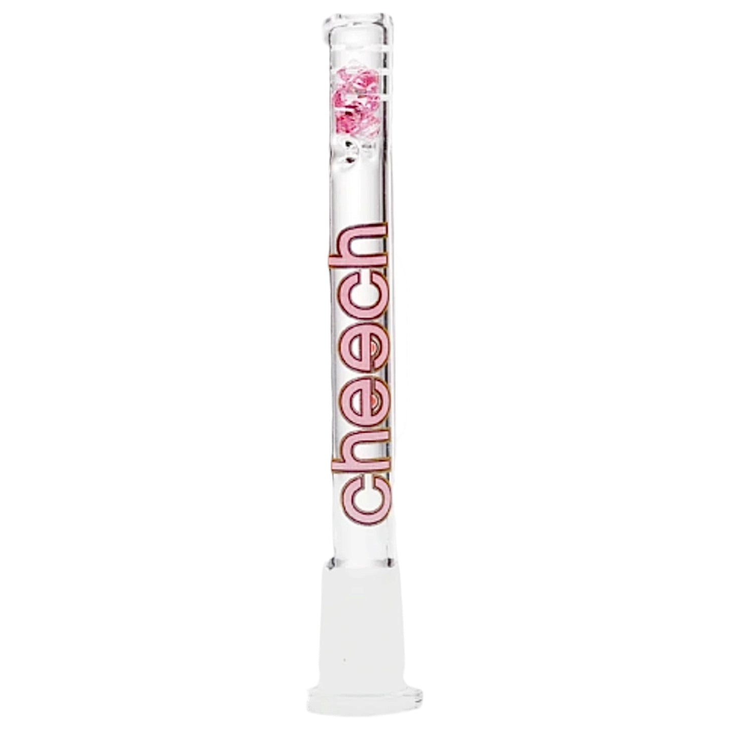 Cheech 14mm glass bong downstem with pink diamond-shaped glass beads and clear glass body. - The Wee Smoke Shop