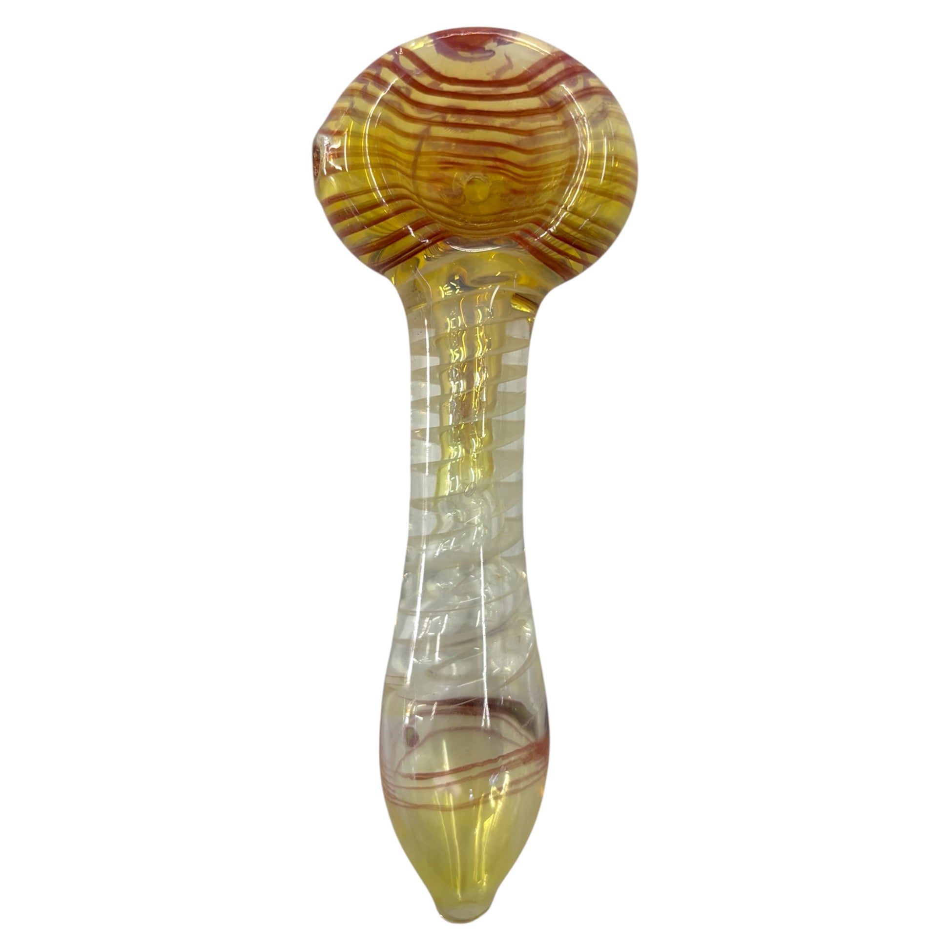red 4 inch fumed glass hand pipe with red swirl accents and compact shape - The Wee Smoke Shop