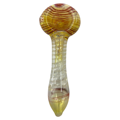 red 4 inch fumed glass hand pipe with red swirl accents and compact shape - The Wee Smoke Shop