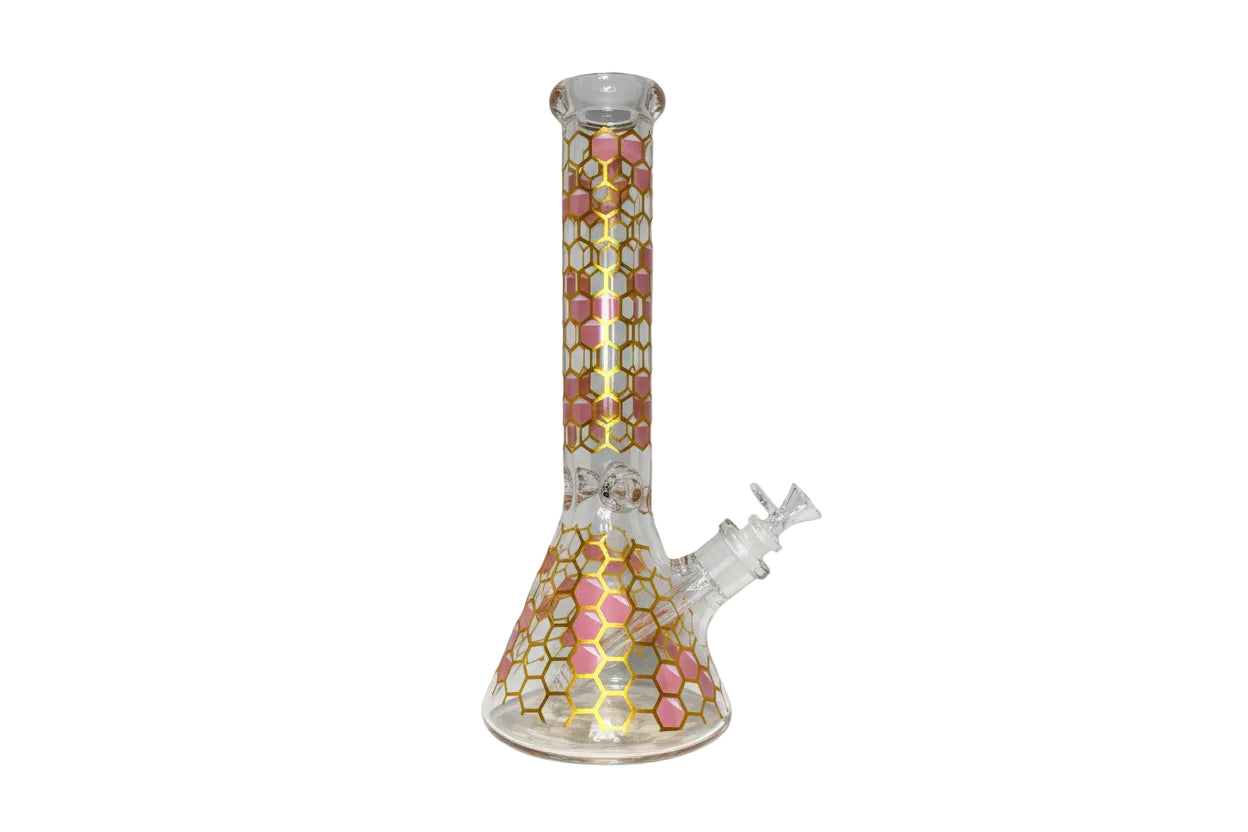 Wheel 14" 7mm Honeycomb Beaker Bong - Pink - The Wee Smoke Shop