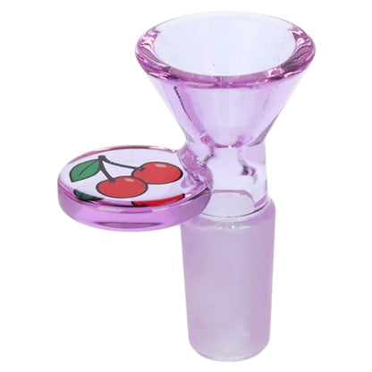 Purple glass bowl piece with cherry handle design. - The Wee Smoke Shop
