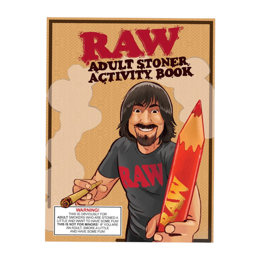 RAW adult stoner activity book cover with cartoon artwork and oversized pencil. - The Wee Smoke Shop