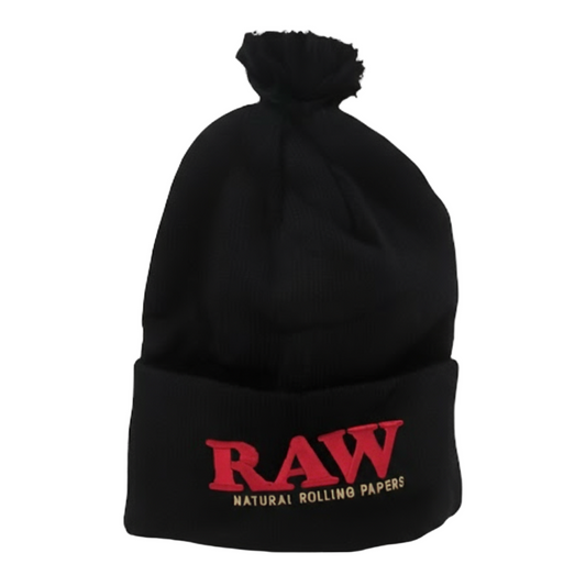 RAW Black Pompom Hat - The Wee Smoke Shop