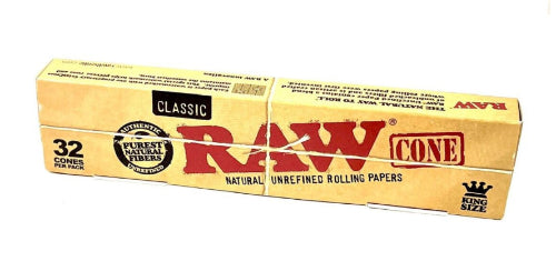 Box of Raw rolling cones on a white background