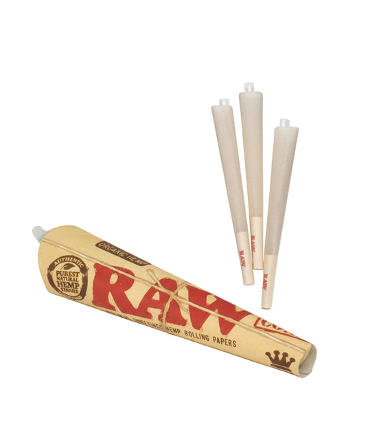 RAW rolling cone king size 3 pack on a white background