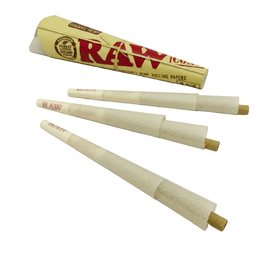 Raw 6 pack cones with packaging on a white background