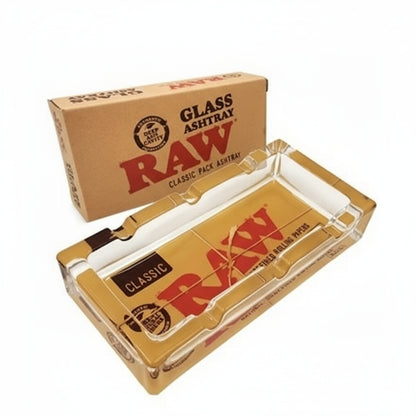 RAW glass ashtray with packaging on a white background - The Wee Smoke Shop