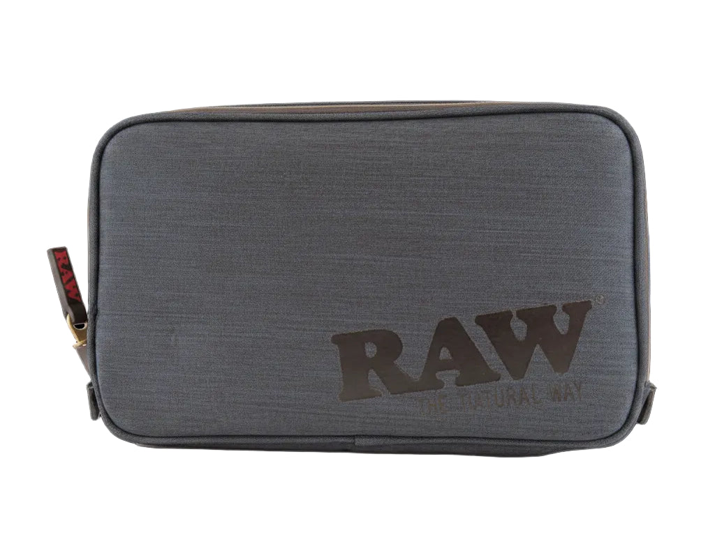Black SMell Proof pouch with 'RAW' branding on a white background
