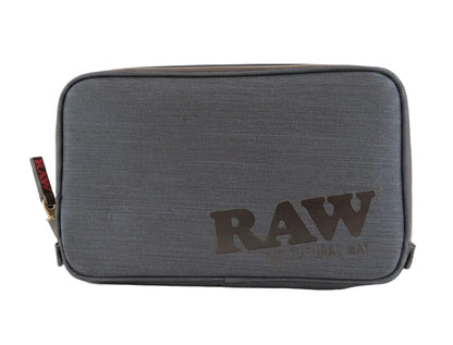 Black SMell Proof pouch with 'RAW' branding on a white background