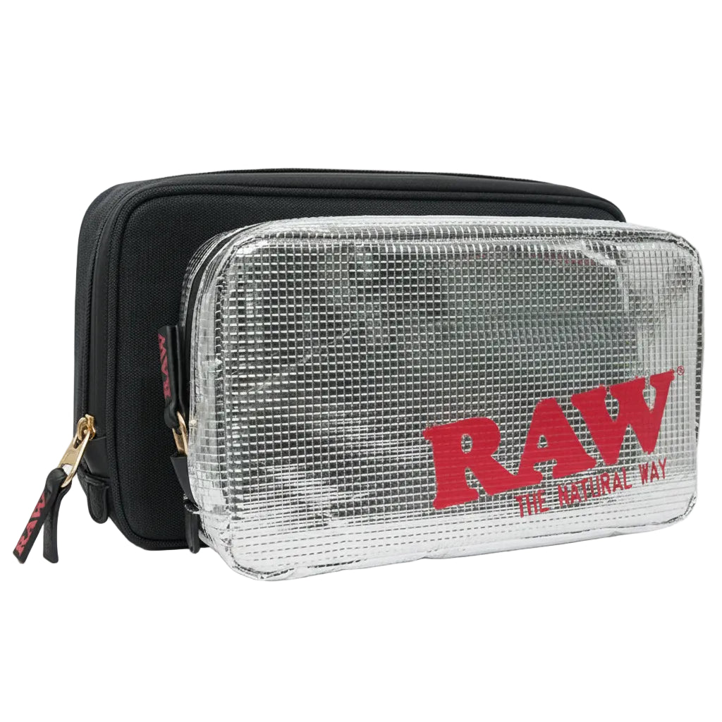 Black QTR Pounder pouch with black zipper and 'RAW' branding on a white background