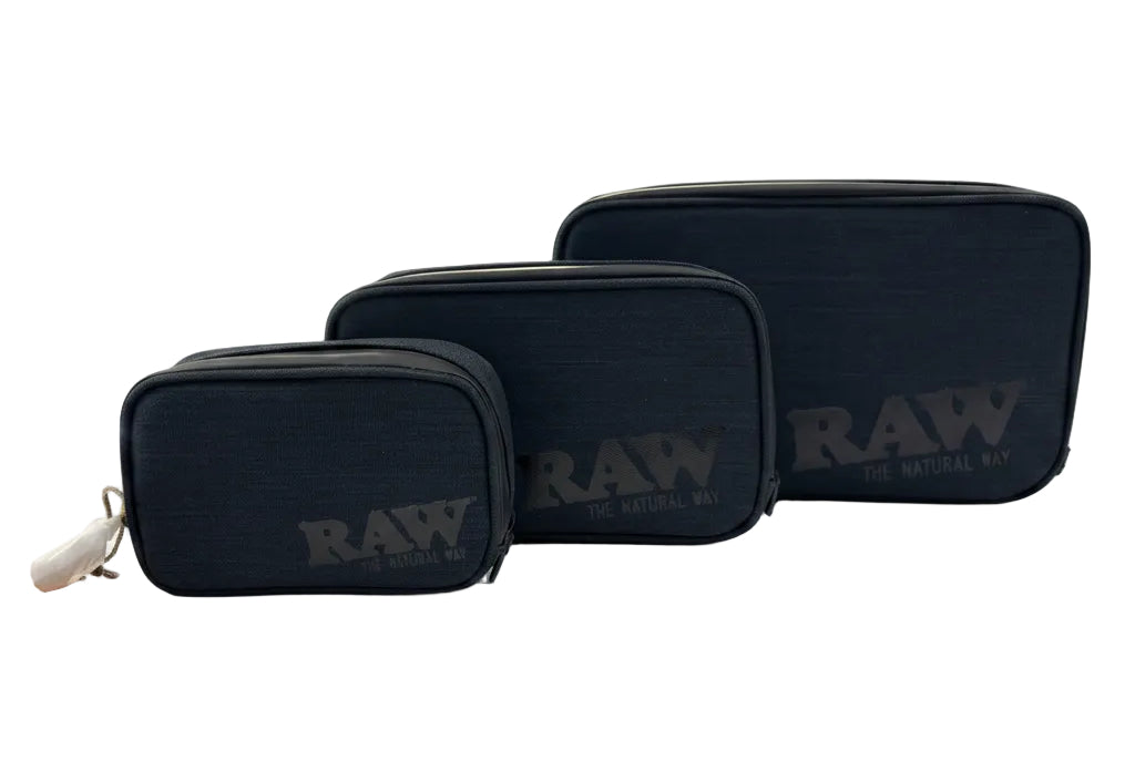 Three black cases with 'RAW' branding on a white background