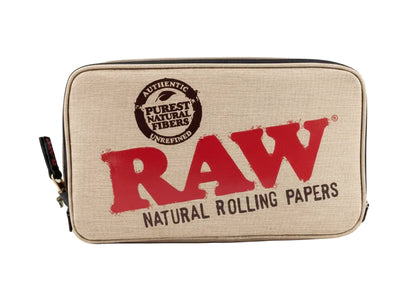 Raw Large Smell Proof Pouch with red text on a white background