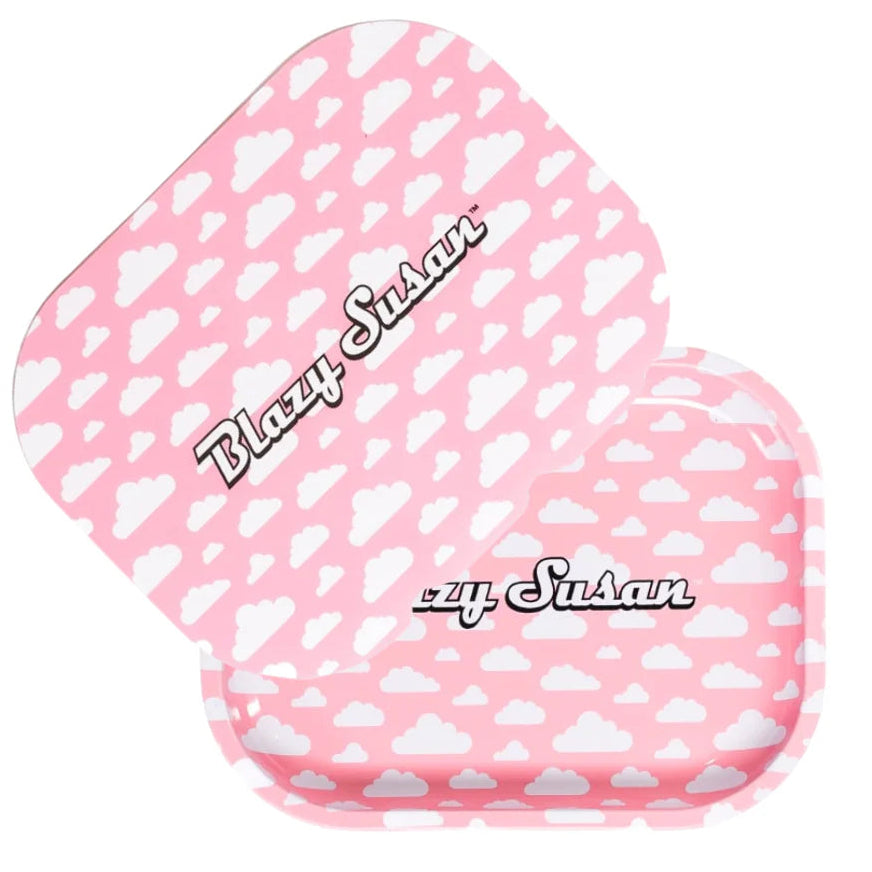 Blazy Susan mini rolling tray with magnetic lid pink clouds metal tray small portable rolling tray - The Wee Smoke Shop