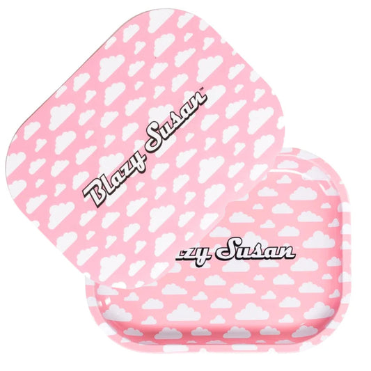 Blazy Susan mini rolling tray with magnetic lid pink clouds metal tray small portable rolling tray - The Wee Smoke Shop