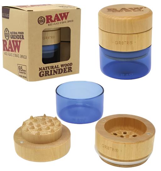 Raw Wood and Glass 3-Part Grinder-Blue-Raw-The Wee Smoke Shop