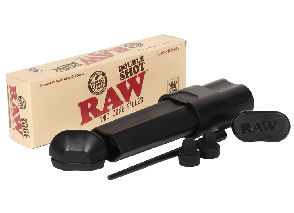 RAW double shot cone filler with packaging on a white background