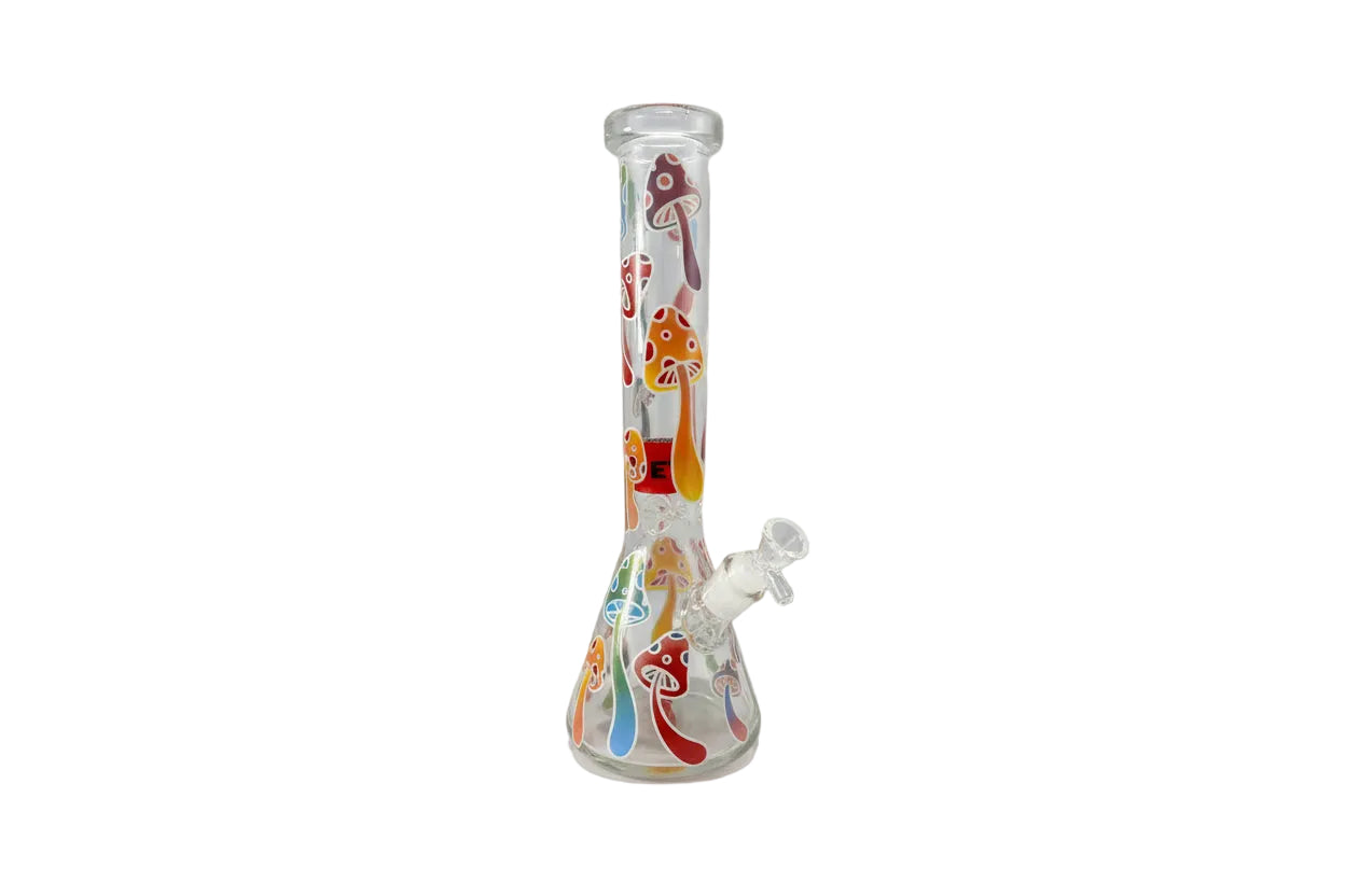 Red Eye 15" Glass Glow-in-the-Dark Magic Mushroom - Clear - The Wee Smoke Shop